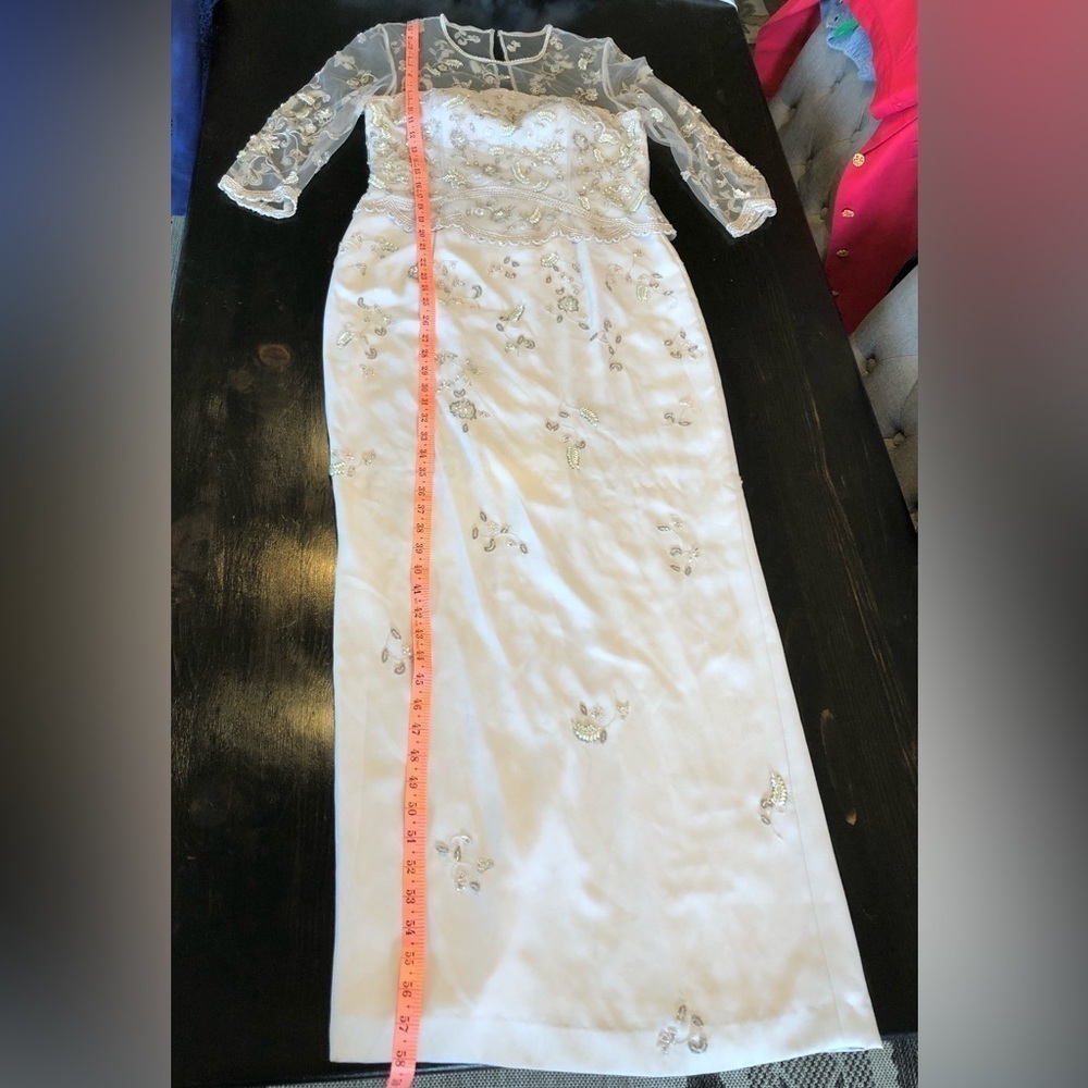 Montage Mon Cheri Gown Baby Blue Light Gray Long Sleeve Beaded Illusion MOB - Picture 16 of 17